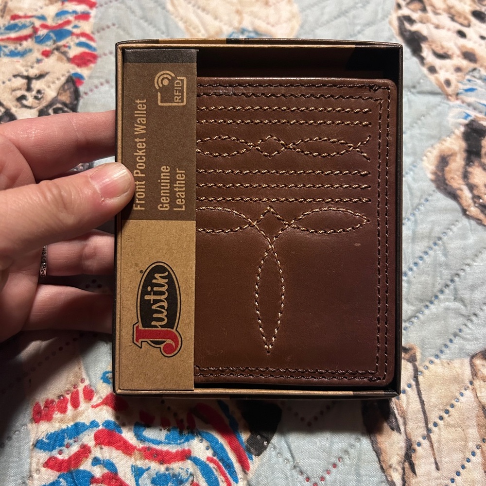 Justin Front Pocket Leather Wallet New In Box